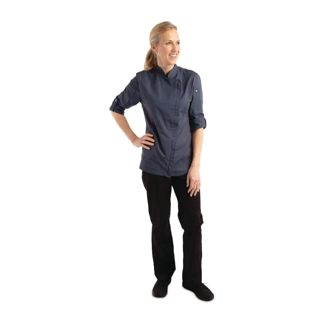 BB091-L Chef Works Hartford Lightweight Zip Womens Chef Jacket Blue L - JD Catering Equipment Solutions Ltd