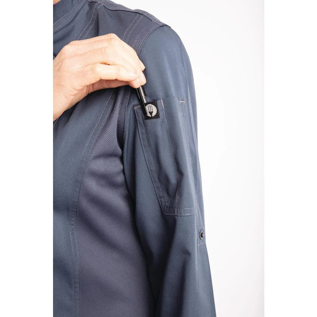BB091-M Chef Works Hartford Lightweight Zip Womens Chef Jacket Blue M - JD Catering Equipment Solutions Ltd