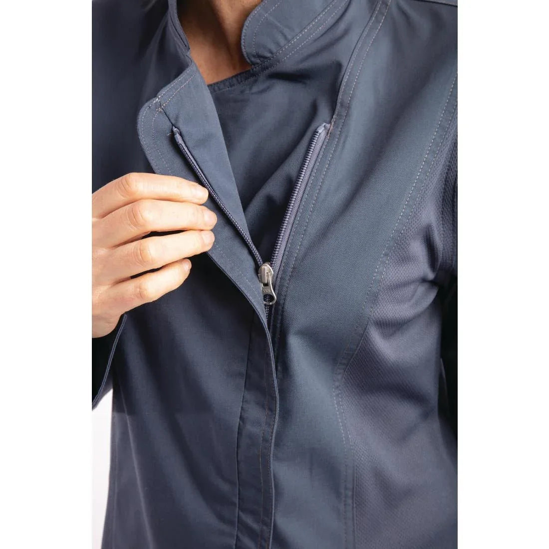 BB091-L Chef Works Hartford Lightweight Zip Womens Chef Jacket Blue L - JD Catering Equipment Solutions Ltd