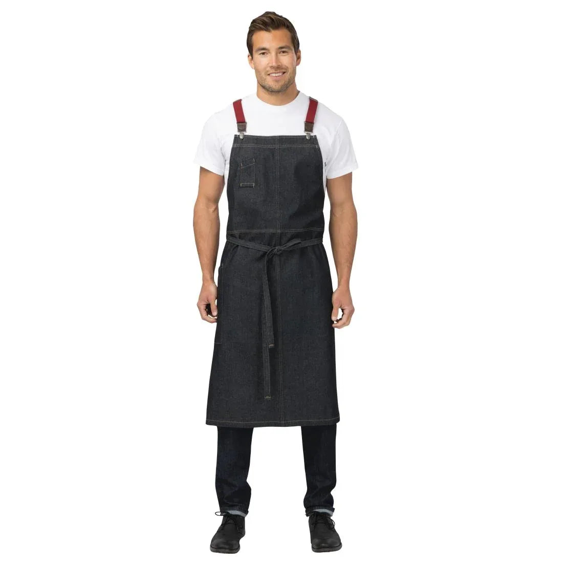 BB206 Chef Works Urban Berkeley Denim Brace Bib Apron Dark Indigo - JD Catering Equipment Solutions Ltd