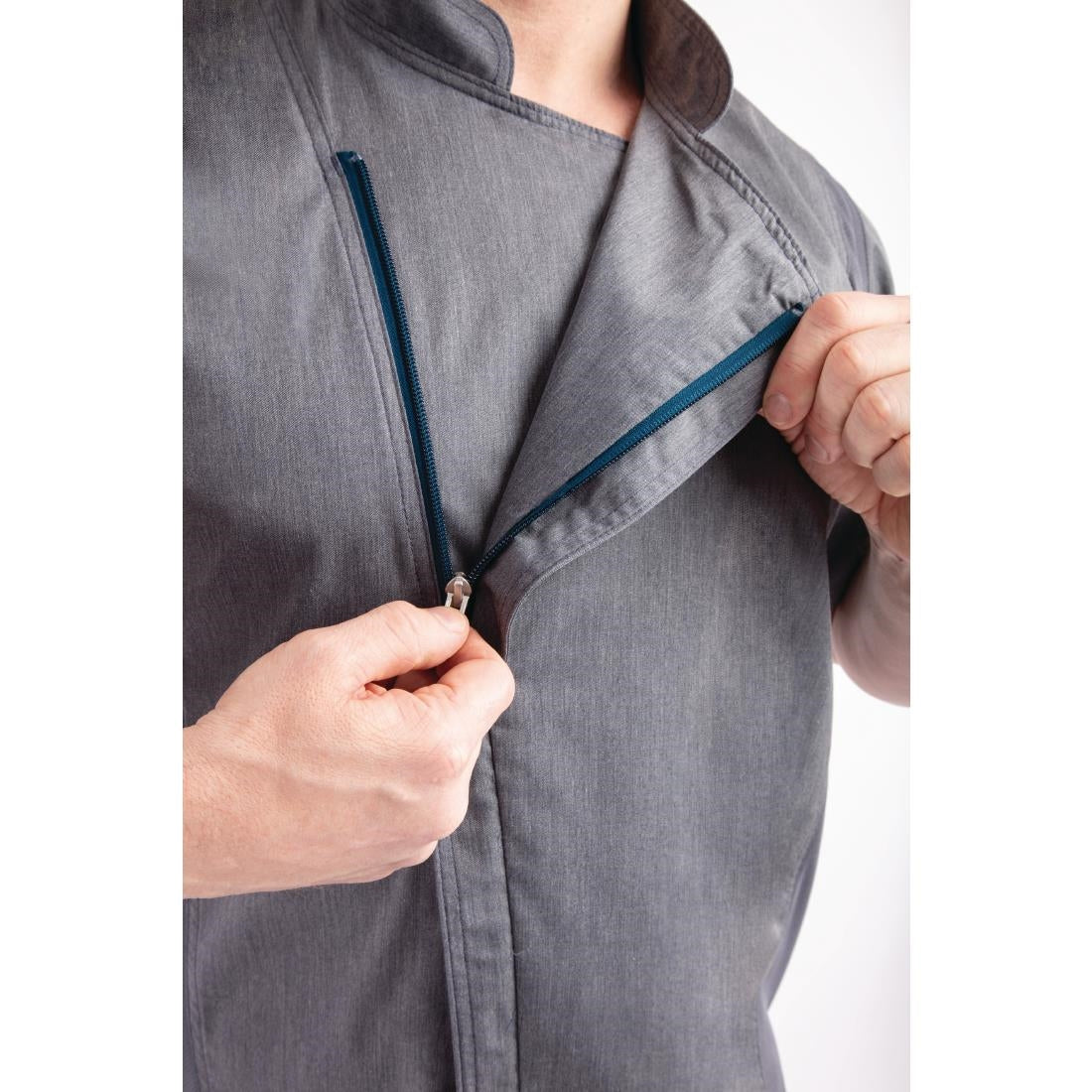 BB267-M Chef Works Unisex Springfield Lightweight Short Sleeve Zipper Coat Ink Blue Size M