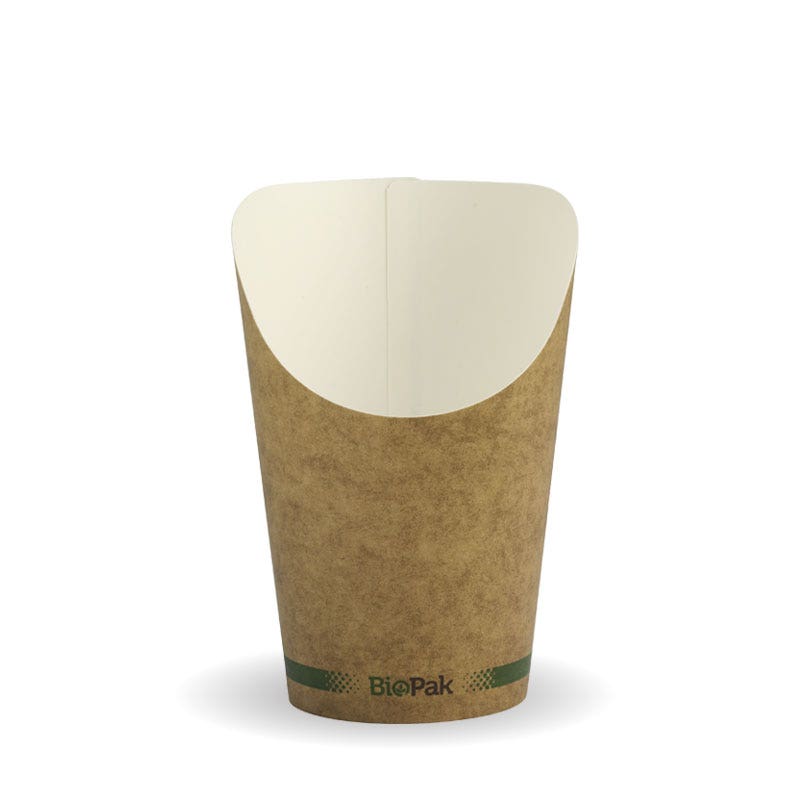 Small Chip Cup - Kraft - 12oz - 1000/ctn - printed kraft-look - BioPak commercial catering consumable