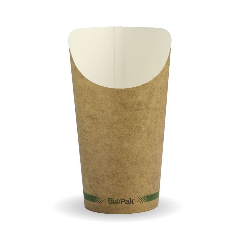Medium Chip Cup - Kraft - 16oz - 1000/ctn - printed kraft-look - BioPak commercial catering consumable