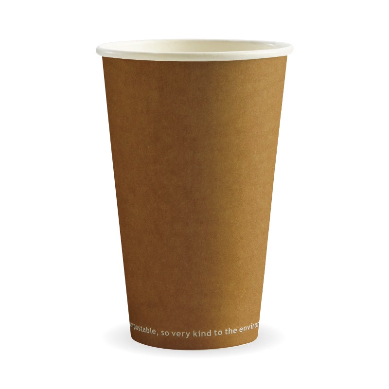 Single Wall BioCup - Kraft - 510ml / 16oz (90mm) - 1000/ctn - - BioPak commercial catering consumable