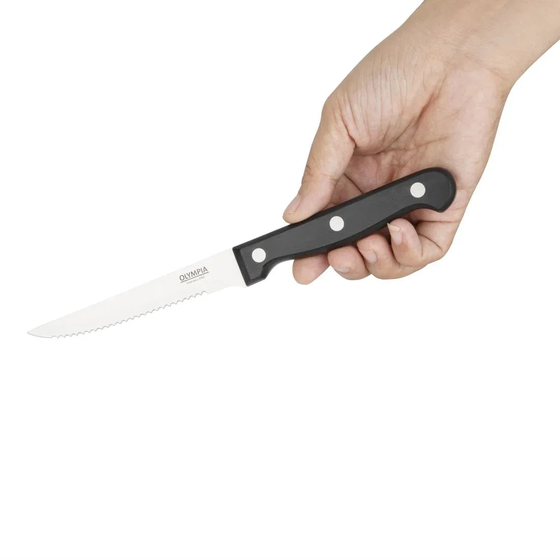 C134 Olympia Serrated Steak Knives Black Handle (Pack of 12) - JD Catering Equipment Solutions Ltd