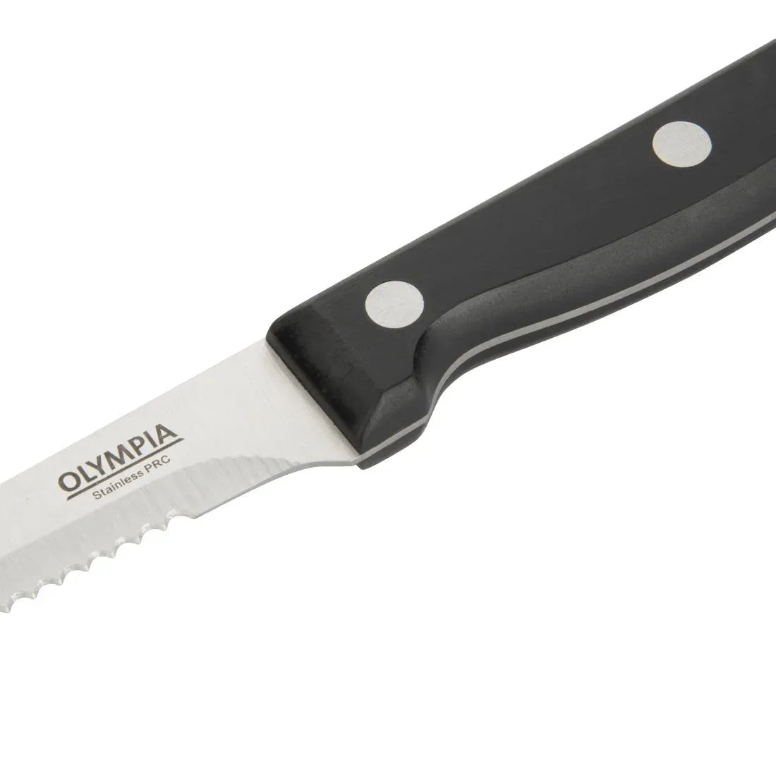 C134 Olympia Serrated Steak Knives Black Handle (Pack of 12) - JD Catering Equipment Solutions Ltd