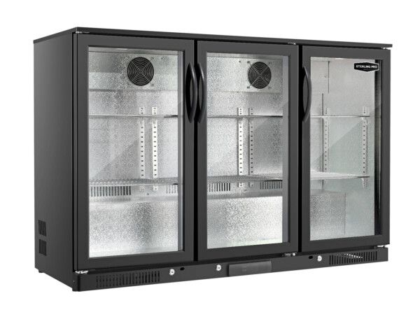 Sterling Pro Green SP3HC-LOW-BH Hinged Triple Door Low Height Bottle Cooler, 274 x 330ml Bottles