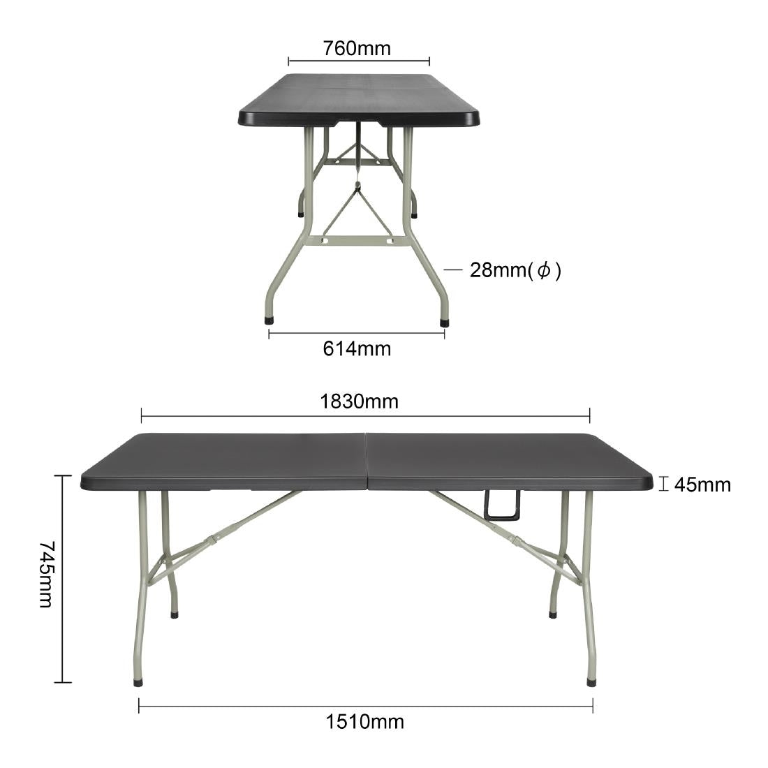 HZ169 Bolero Centre Folding Table - - Black 1.8m 6ft