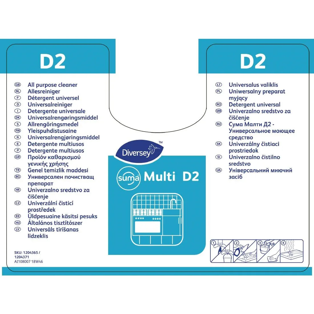 CC115 Suma D2 Multi-Purpose Cleaner Refill Bottles 750ml (2 Pack) - JD Catering Equipment Solutions Ltd