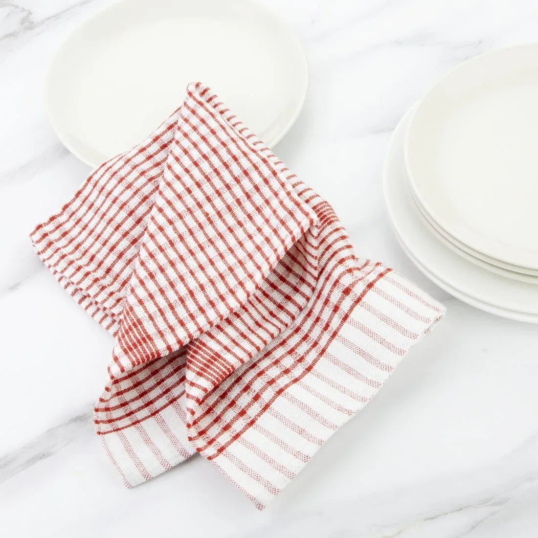 CC595 Vogue Wonderdry Red Tea Towels (Pack of 10) - JD Catering Equipment Solutions Ltd