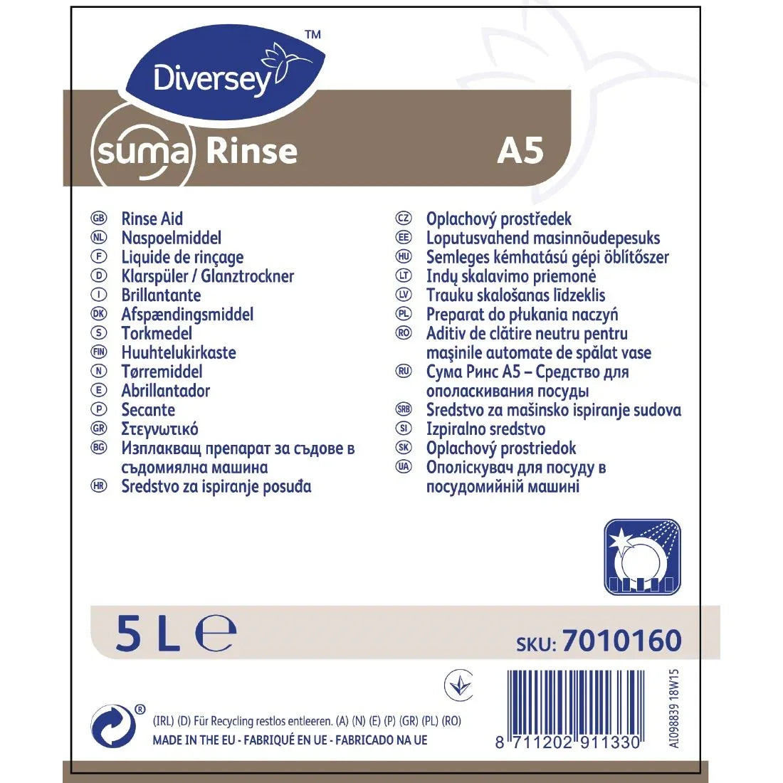 CD768 Suma A5 Warewasher Rinse Aid Concentrate 5Ltr (2 Pack) - JD Catering Equipment Solutions Ltd