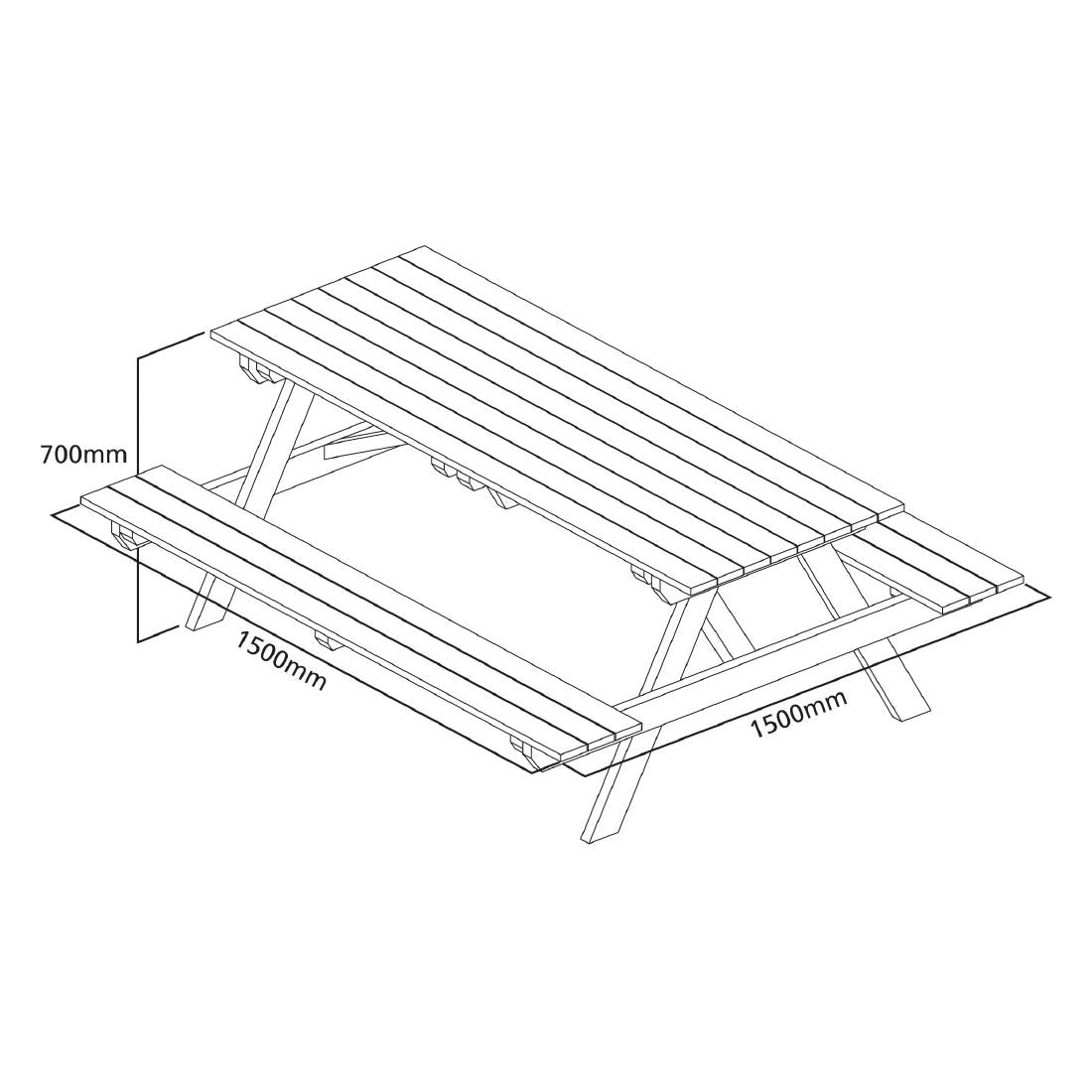 CG095 Rowlinson Wooden Picnic Bench 5ft 1500mm