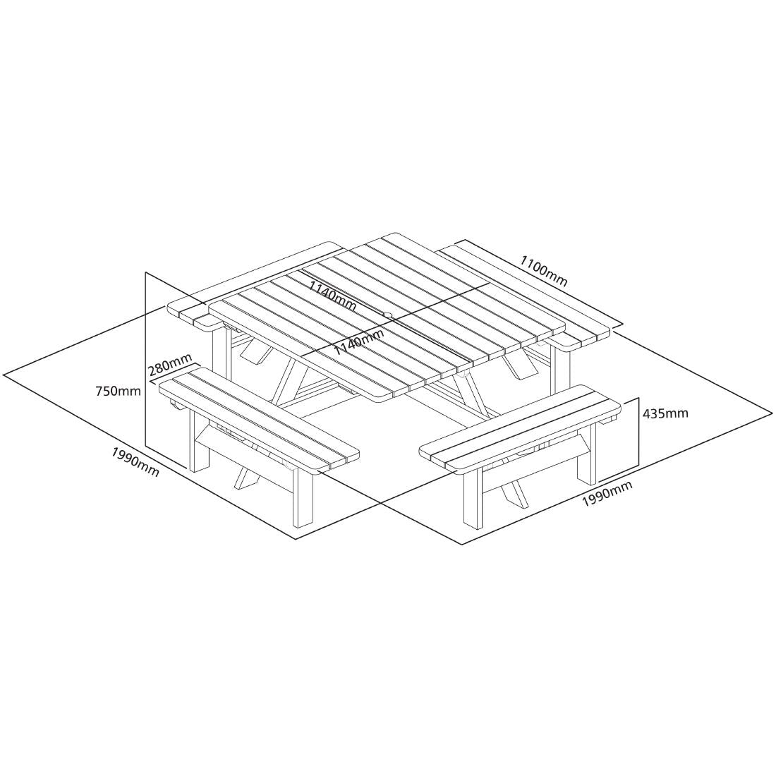 CG096 Rowlinson Square Wooden Picnic Table 6.5ft