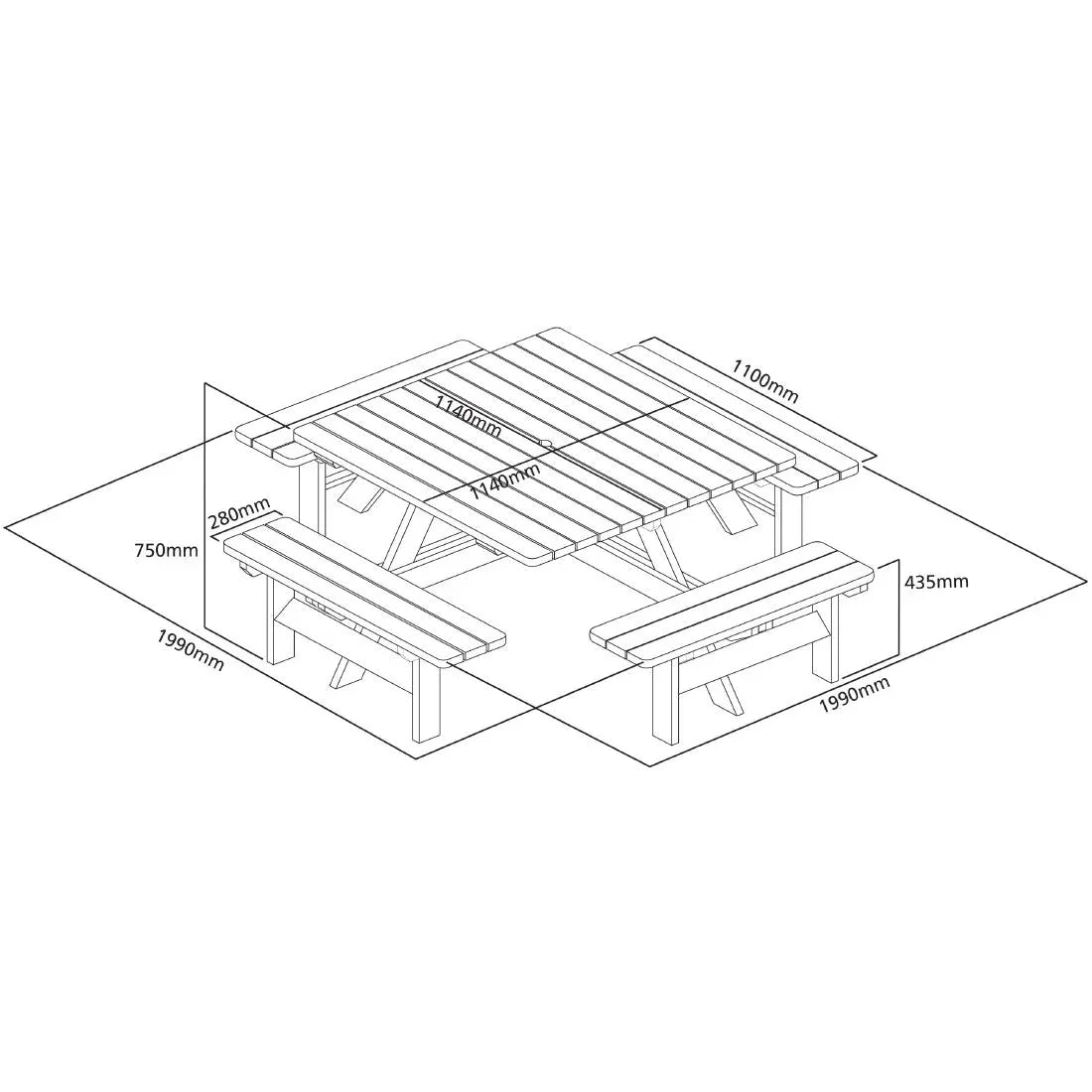 CG096 Rowlinson Square Wooden Picnic Table 6.5ft