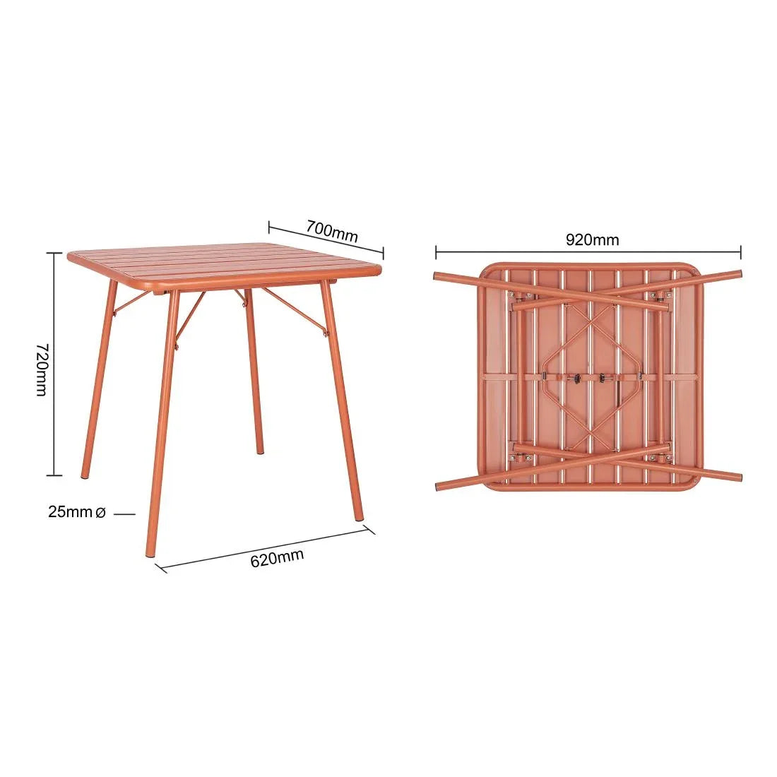 CK064 Bolero Terracotta Square Slatted Steel Table - 700mm - JD Catering Equipment Solutions Ltd