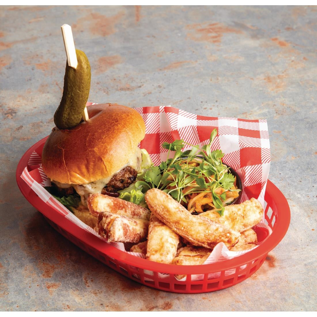 HY780 Fiesta Compostable Red Gingham Greaseproof Sheets - 250x250mm (Pack 200)