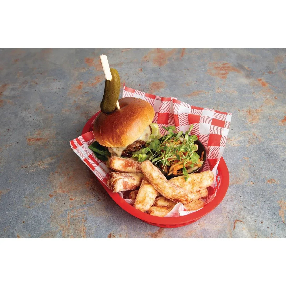HY780 Fiesta Compostable Red Gingham Greaseproof Sheets - 250x250mm (Pack 200)