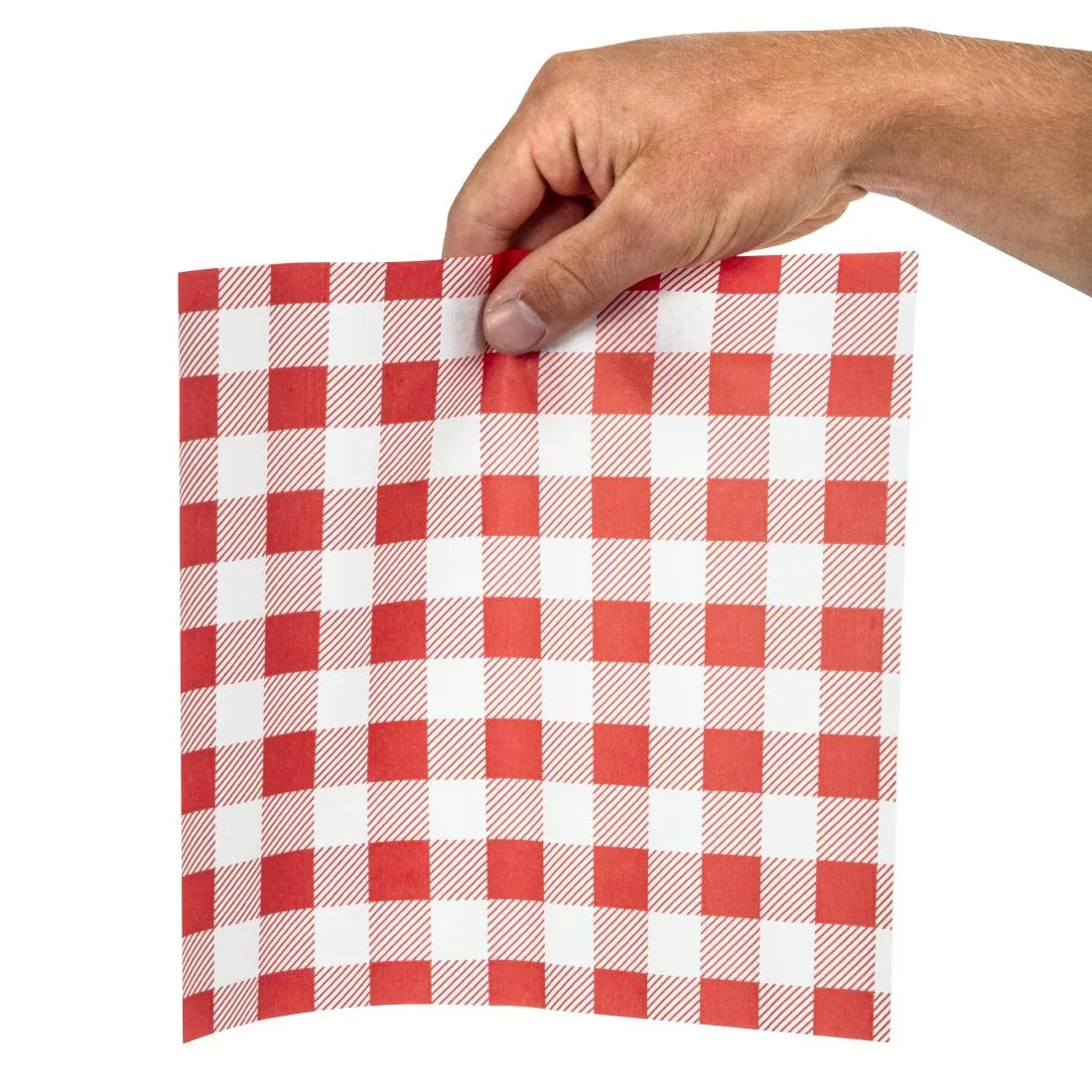 HY782 Fiesta Compostable Red Gingham Greaseproof Sheets - 380x310mm (Pack 200)