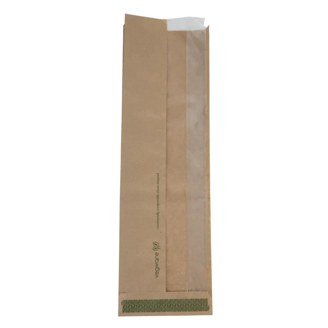 CL693 Vegware Compostable Kraft Baguette Bags With PLA Window (Pack of 1000) - JD Catering Equipment Solutions Ltd