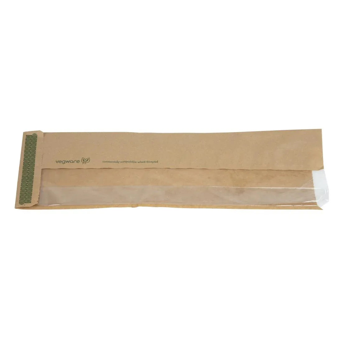 CL693 Vegware Compostable Kraft Baguette Bags With PLA Window (Pack of 1000) - JD Catering Equipment Solutions Ltd