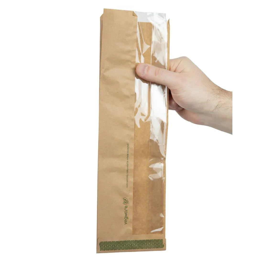 CL693 Vegware Compostable Kraft Baguette Bags With PLA Window (Pack of 1000) - JD Catering Equipment Solutions Ltd