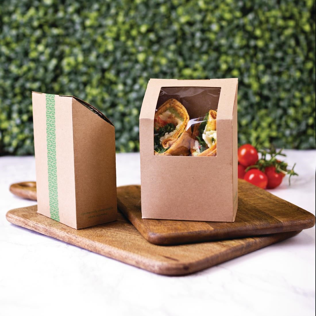 CL705 Vegware Compostable Kraft Tortilla Wrap Boxes With PLA Window (Pack of 500)