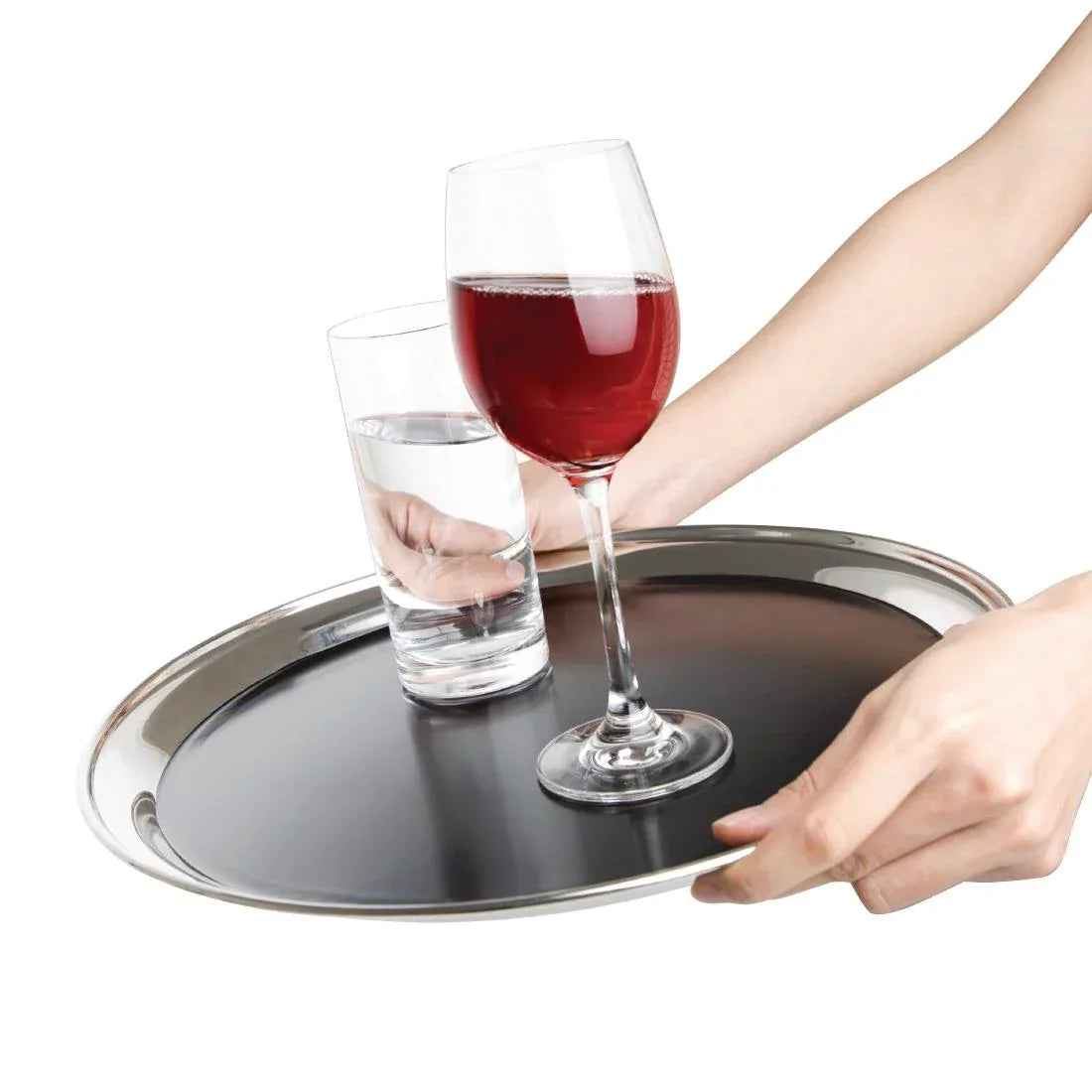 CM438 Olympia Stainless Steel Round Non-Slip Bar Tray 355mm
