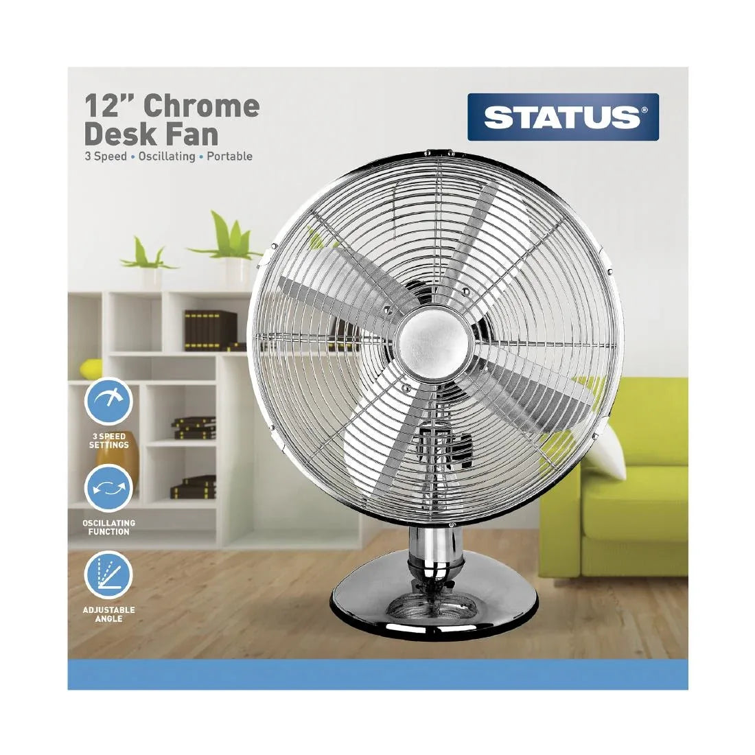 CR221 Status 12" Oscillating Chrome Desktop Fan - JD Catering Equipment Solutions Ltd