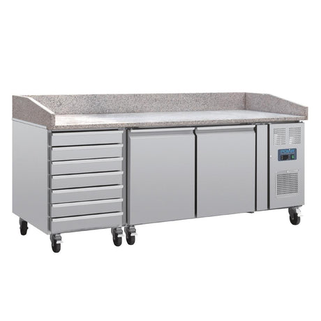 CT423 Polar U-Series Double Door Pizza Counter with Marble Top and Dough Drawers 290Ltr