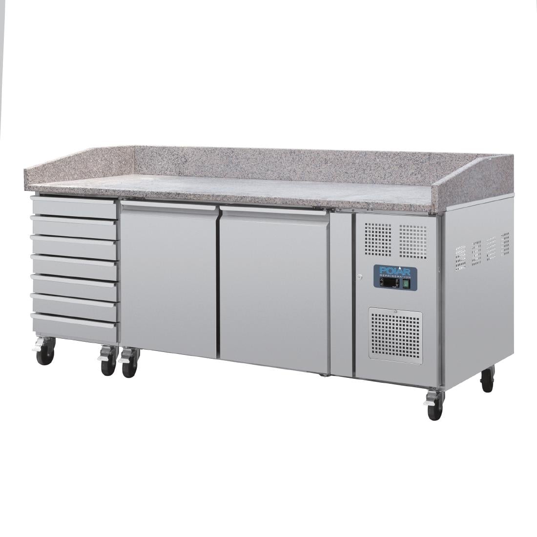Polar U-Series Double Door Pizza Counter with Granite Top & Dough Drawers 290Ltr