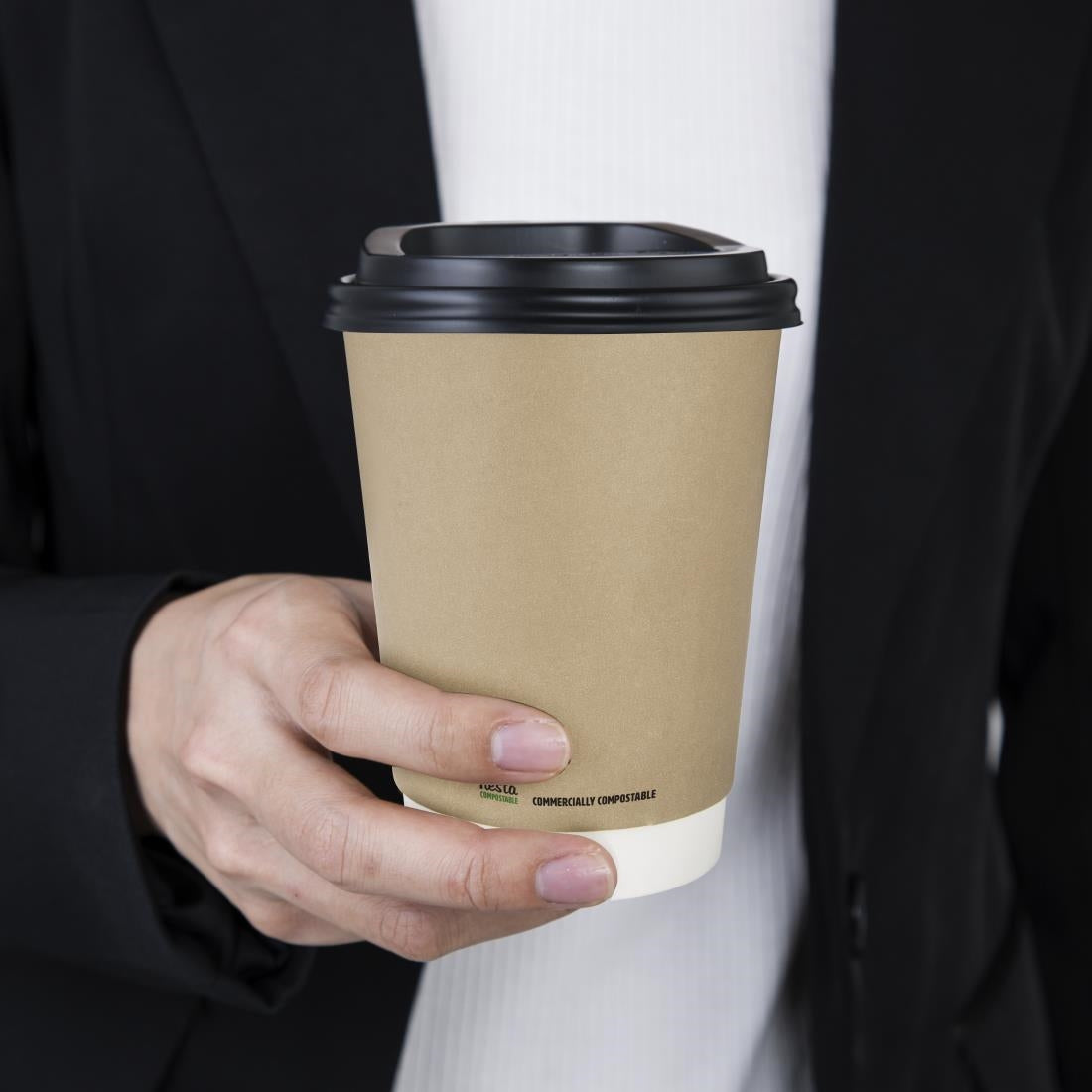 CU987 Fiesta Compostable Coffee Cups Double Wall 340ml 12oz (Pack of 25)