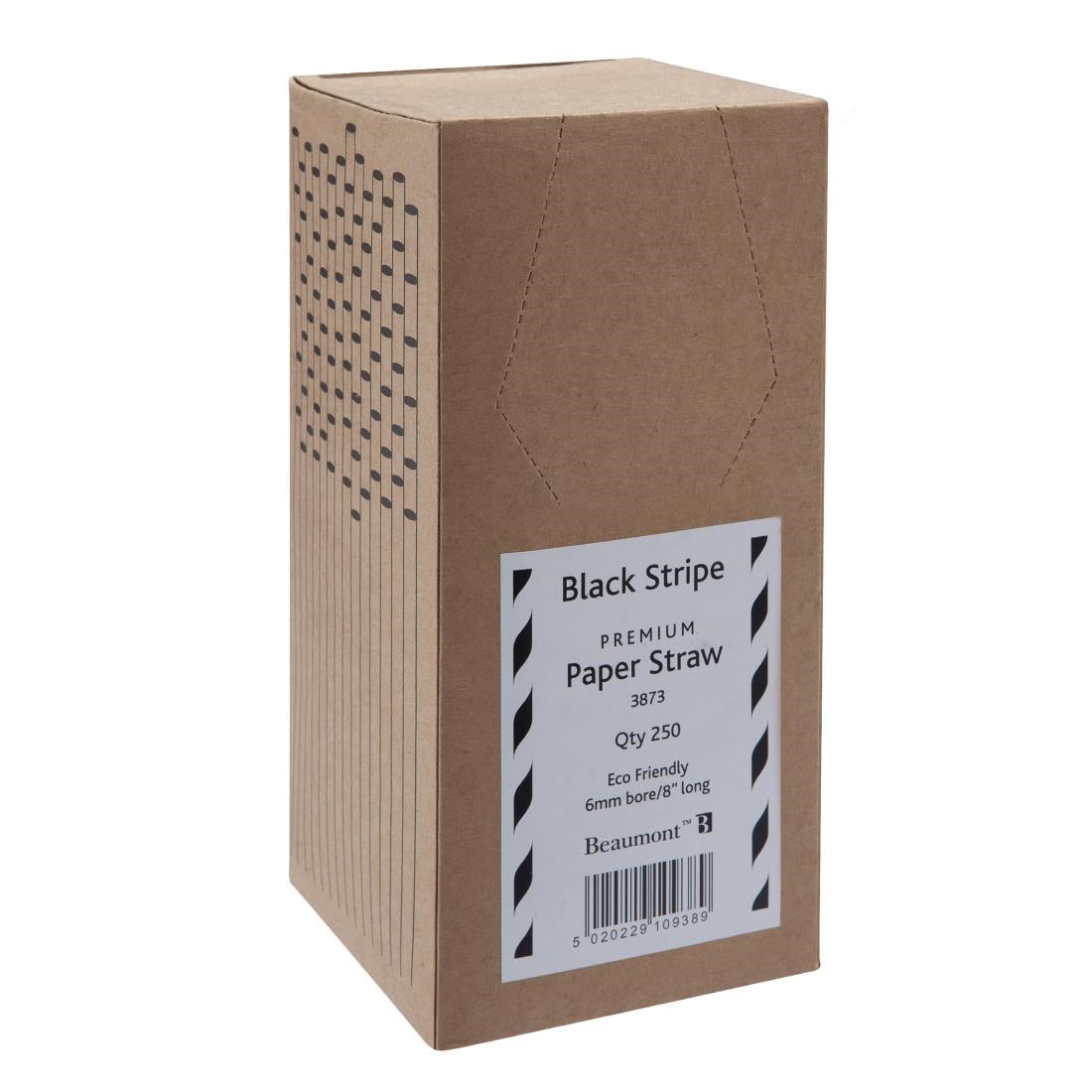 CZ911 Beaumont Black & White Stripped Bore Paper Straw 8 Inch 6mm (Pack of 250)