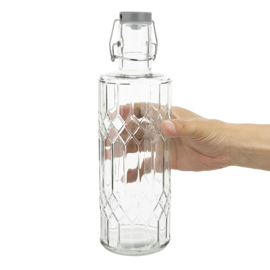 DN816 Olympia Geo Glass Water Bottle with Stopper 1Ltr (Pack of 6) - JD Catering Equipment Solutions Ltd