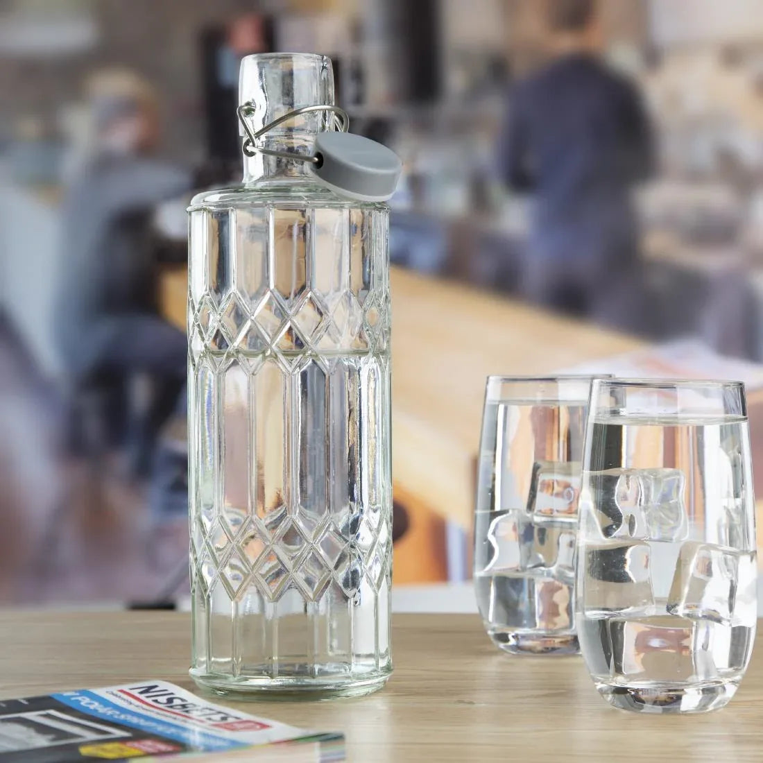 DN816 Olympia Geo Glass Water Bottle with Stopper 1Ltr (Pack of 6) - JD Catering Equipment Solutions Ltd