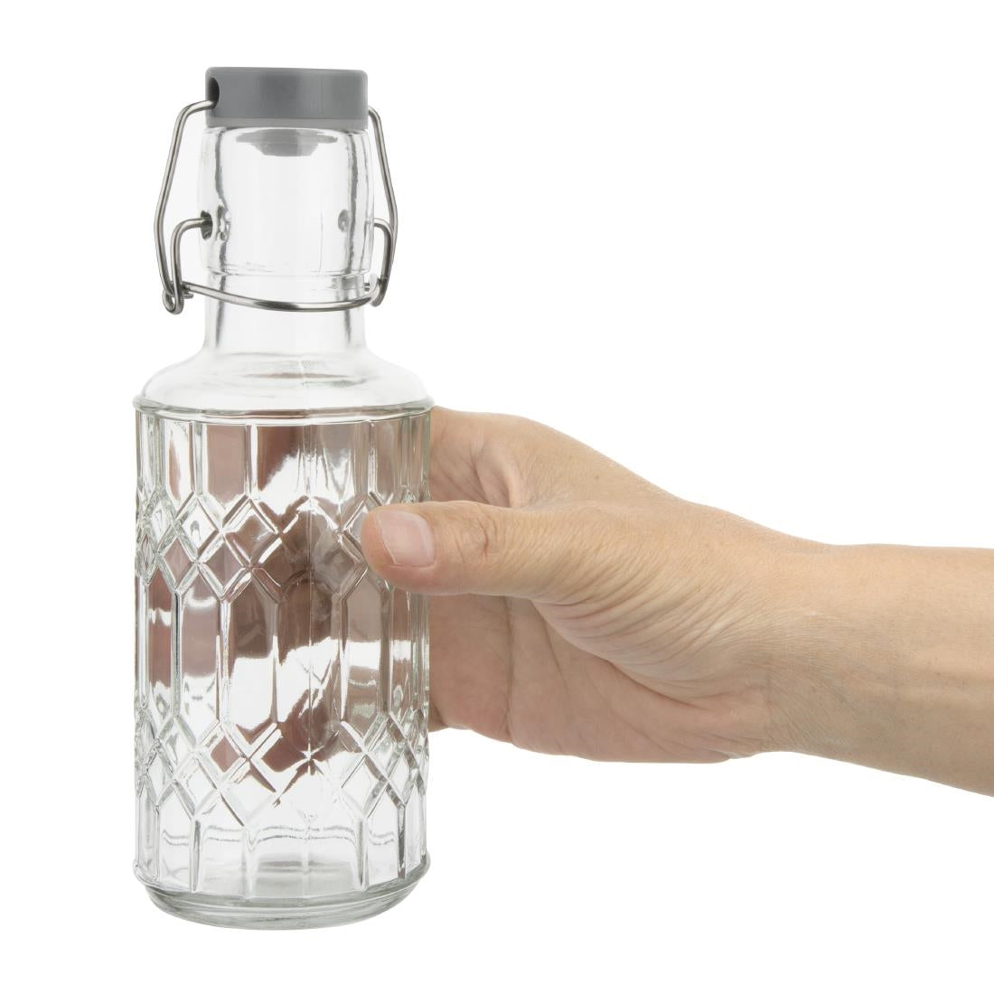 DN818 Olympia Geo Glass Water Bottle with Stopper 380ml (Pack of 6)