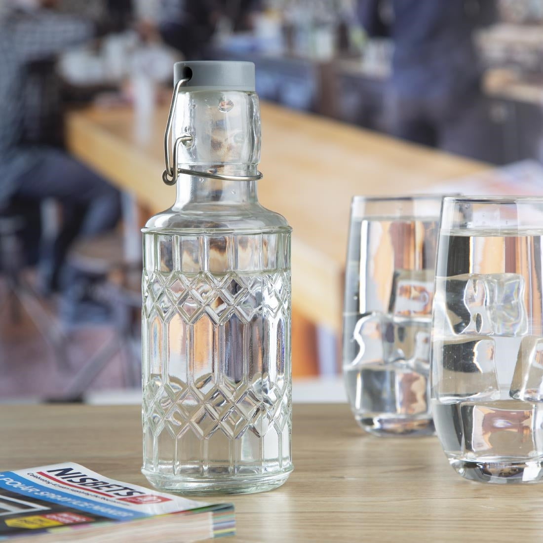 DN818 Olympia Geo Glass Water Bottle with Stopper 380ml (Pack of 6)