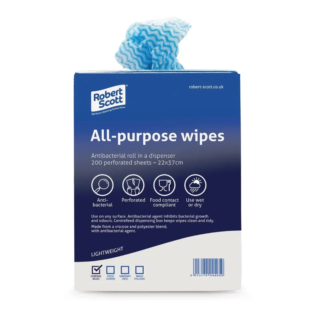 DN843 Robert Scott All-Purpose Antibacterial Cleaning Cloths Blue (Pack of 200) - JD Catering Equipment Solutions Ltd