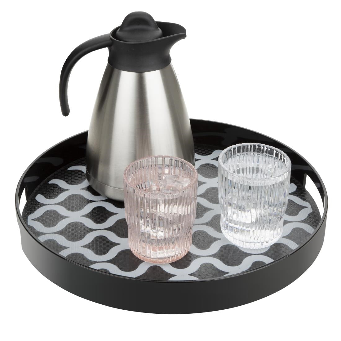DP665 Olympia Kristallon PC Round Non Slip Tray With Handles 355mm