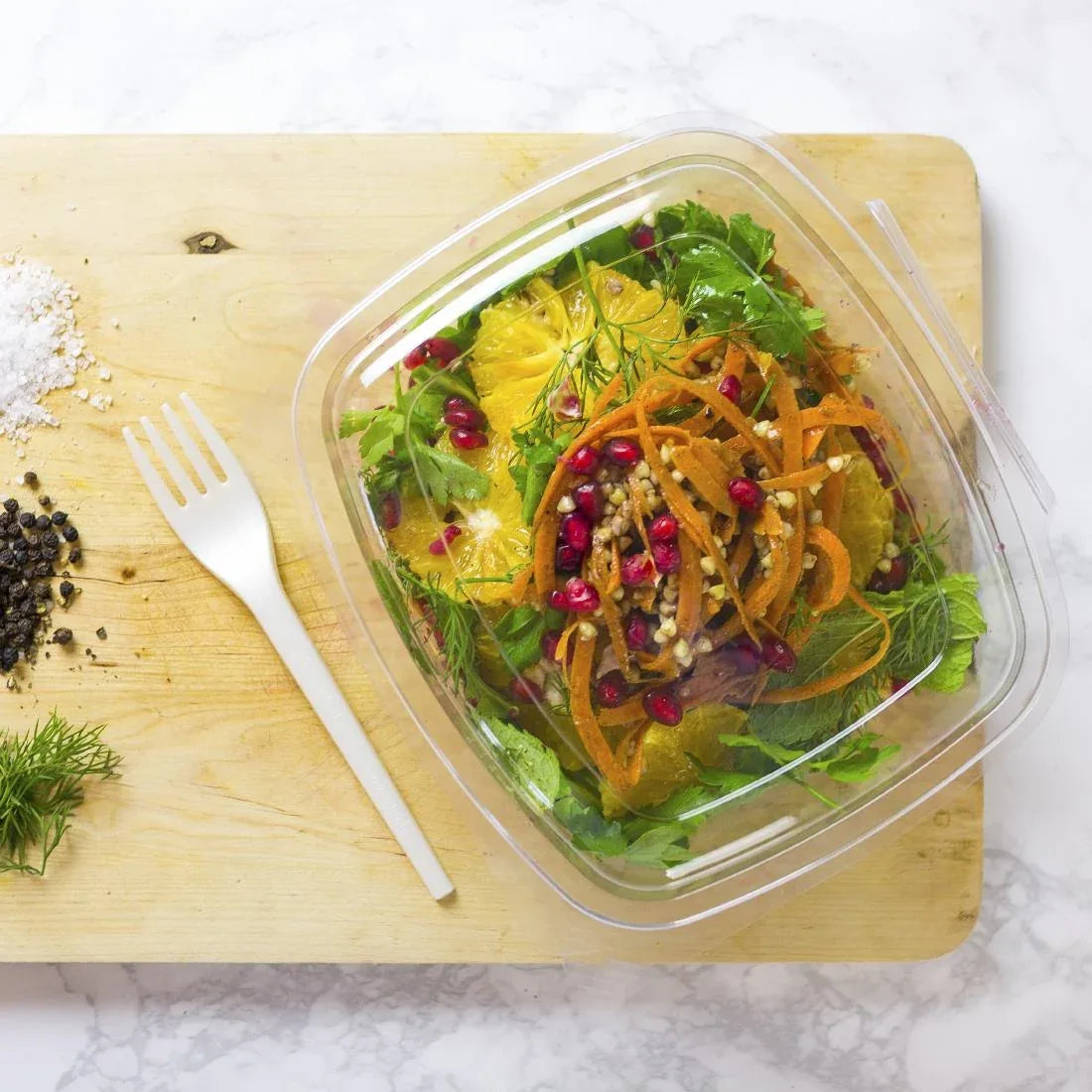 DW627 Vegware Compostable Hinged-Lid Deli Containers 680ml / 24oz (Pack of 200)