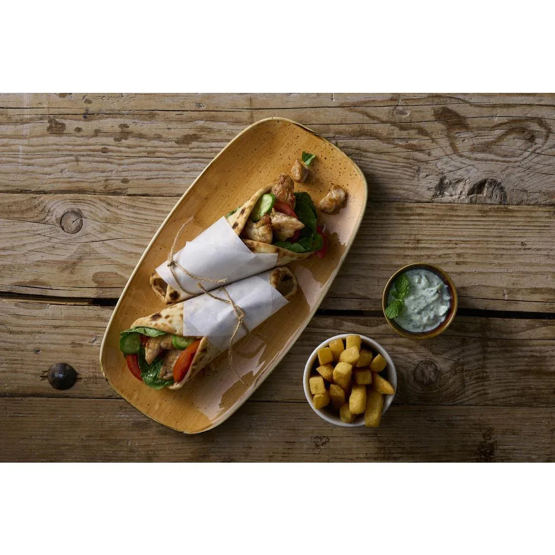 DX782 Churchill Stonecast Tangerine Chefs' Oblong Plate No. 3 (298 x 153mm) (Pack of 12) - JD Catering Equipment Solutions Ltd