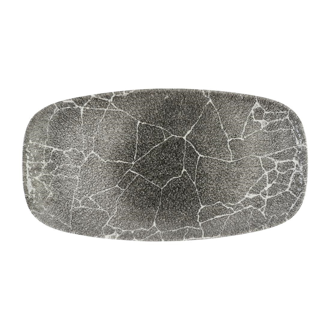 DX814 Churchill Studio Prints Kintsugi Quartz Black Chefs' Oblong Plate No. 4 (355 x 189mm) (Pack of 6)