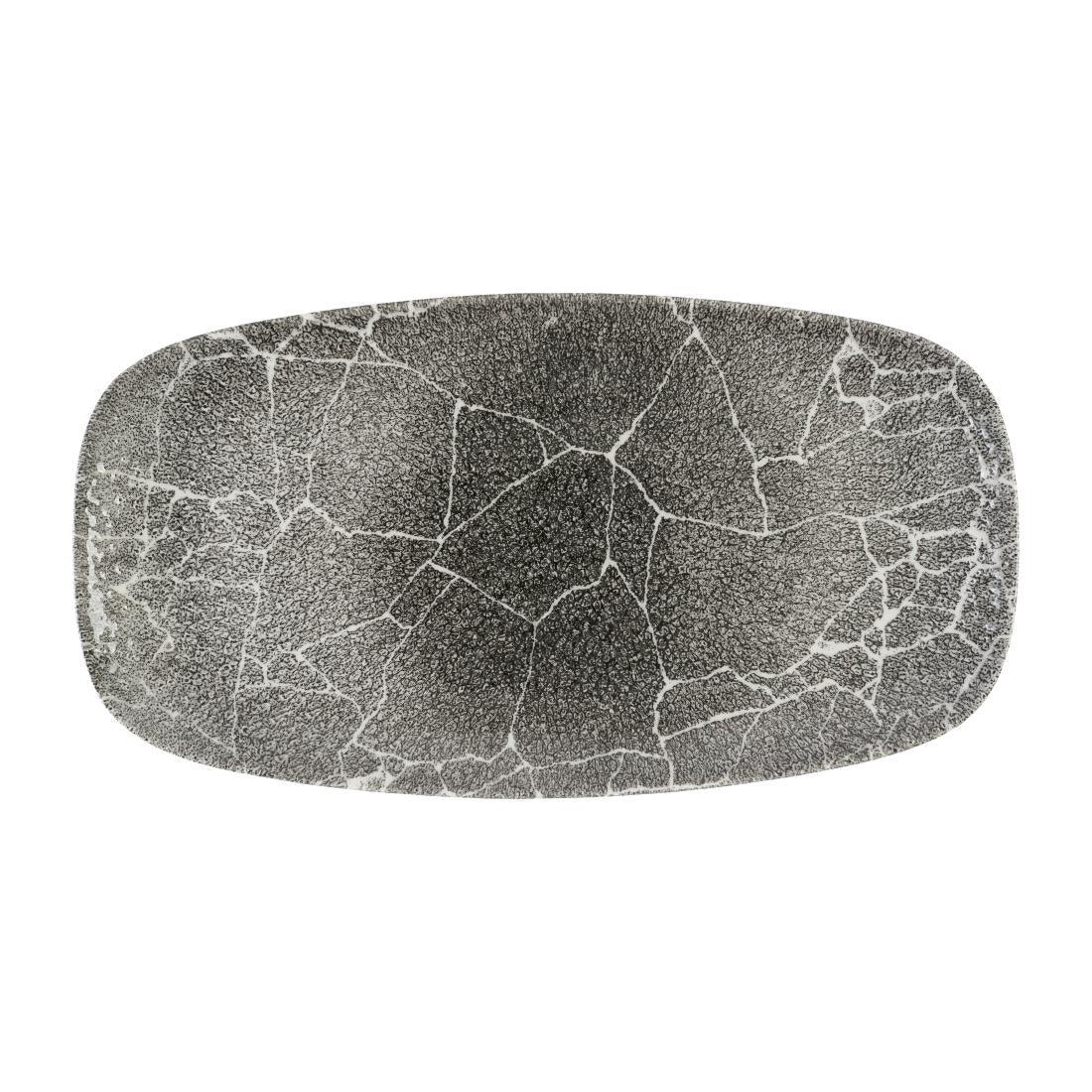 DX814 Churchill Studio Prints Kintsugi Quartz Black Chefs' Oblong Plate No. 4 (355 x 189mm) (Pack of 6) - JD Catering Equipment Solutions Ltd