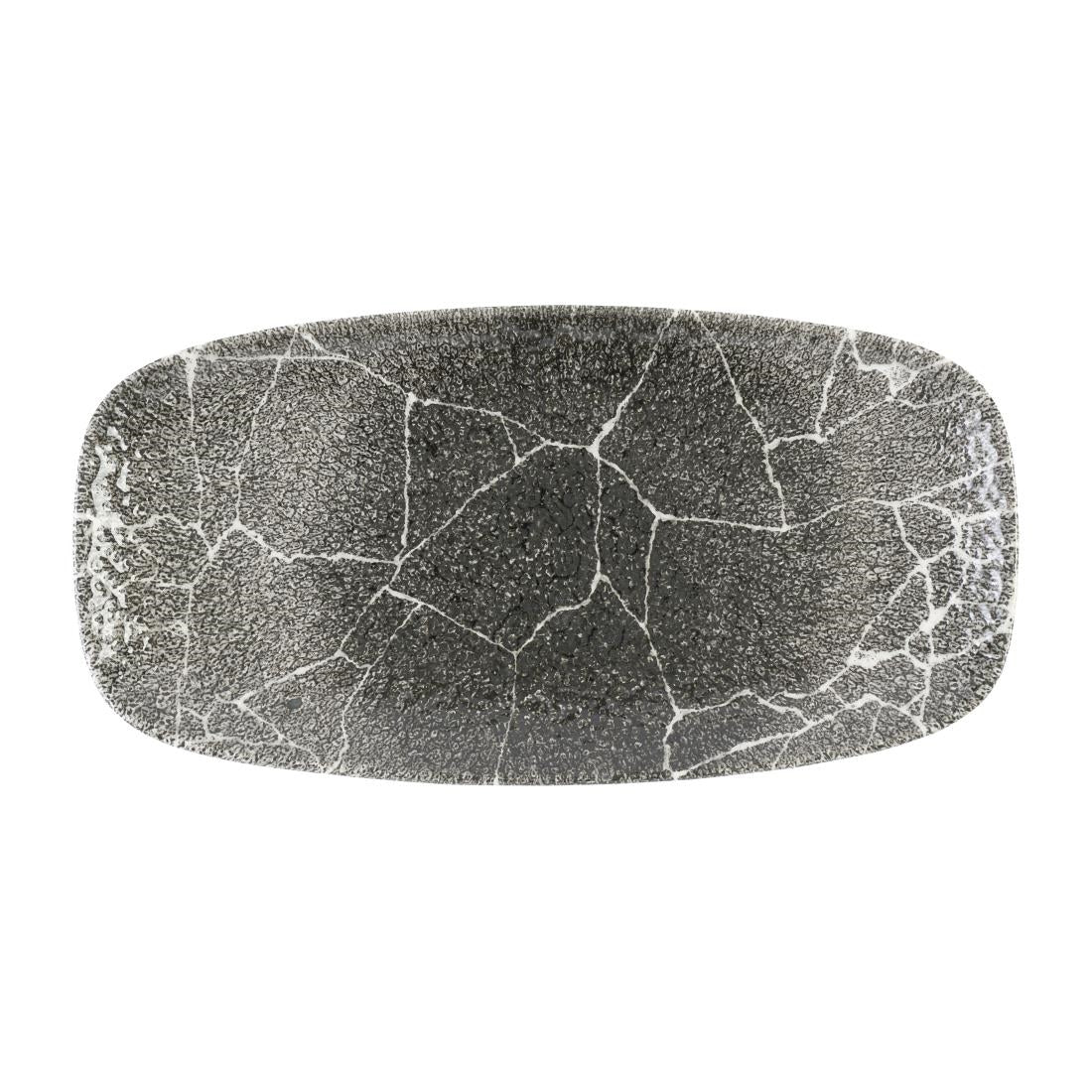 DX815 Churchill Studio Prints Kintsugi Quartz Black Chefs' Oblong Plate No. 3 (298 x 153mm) (Pack of 12)