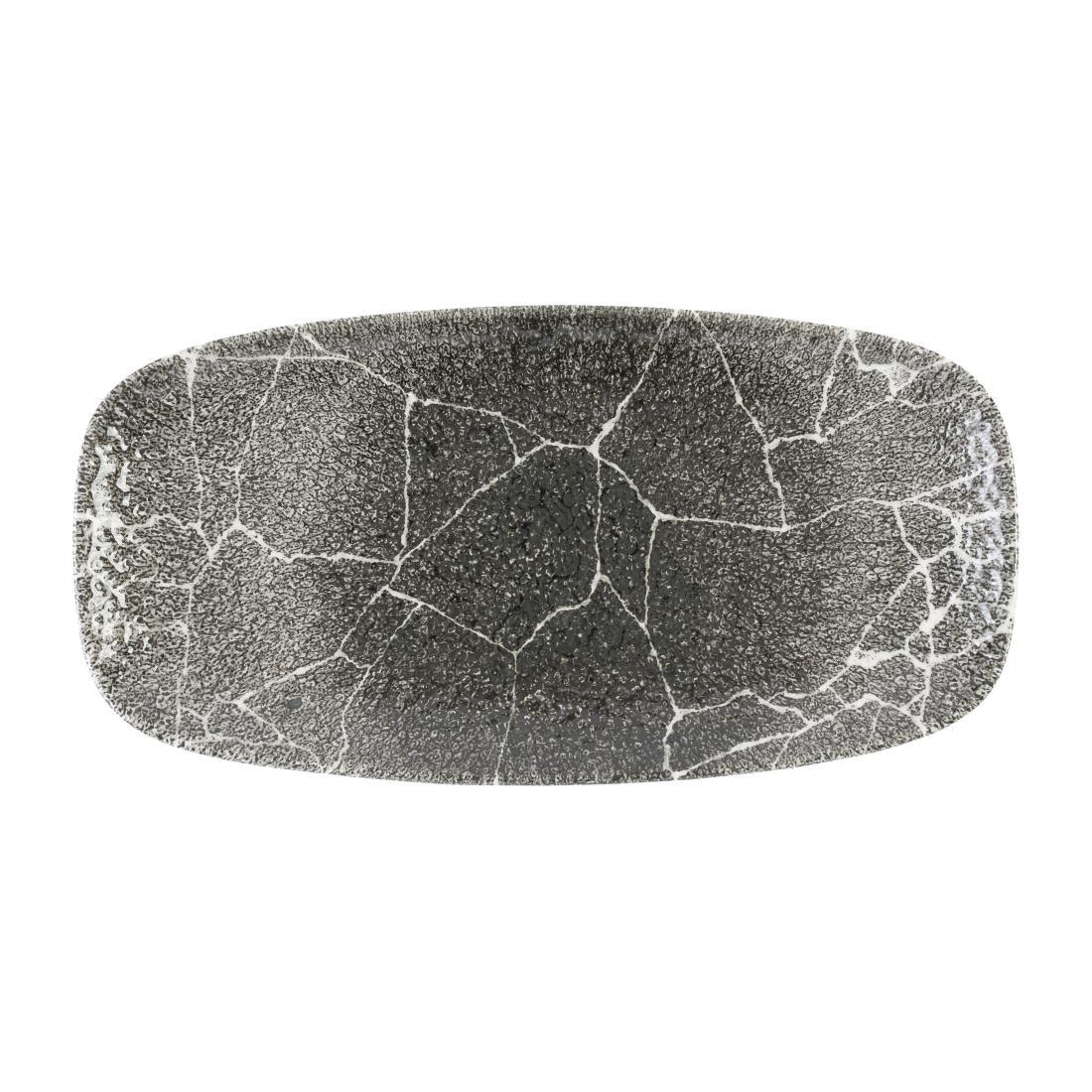 DX815 Churchill Studio Prints Kintsugi Quartz Black Chefs' Oblong Plate No. 3 (298 x 153mm) (Pack of 12) - JD Catering Equipment Solutions Ltd