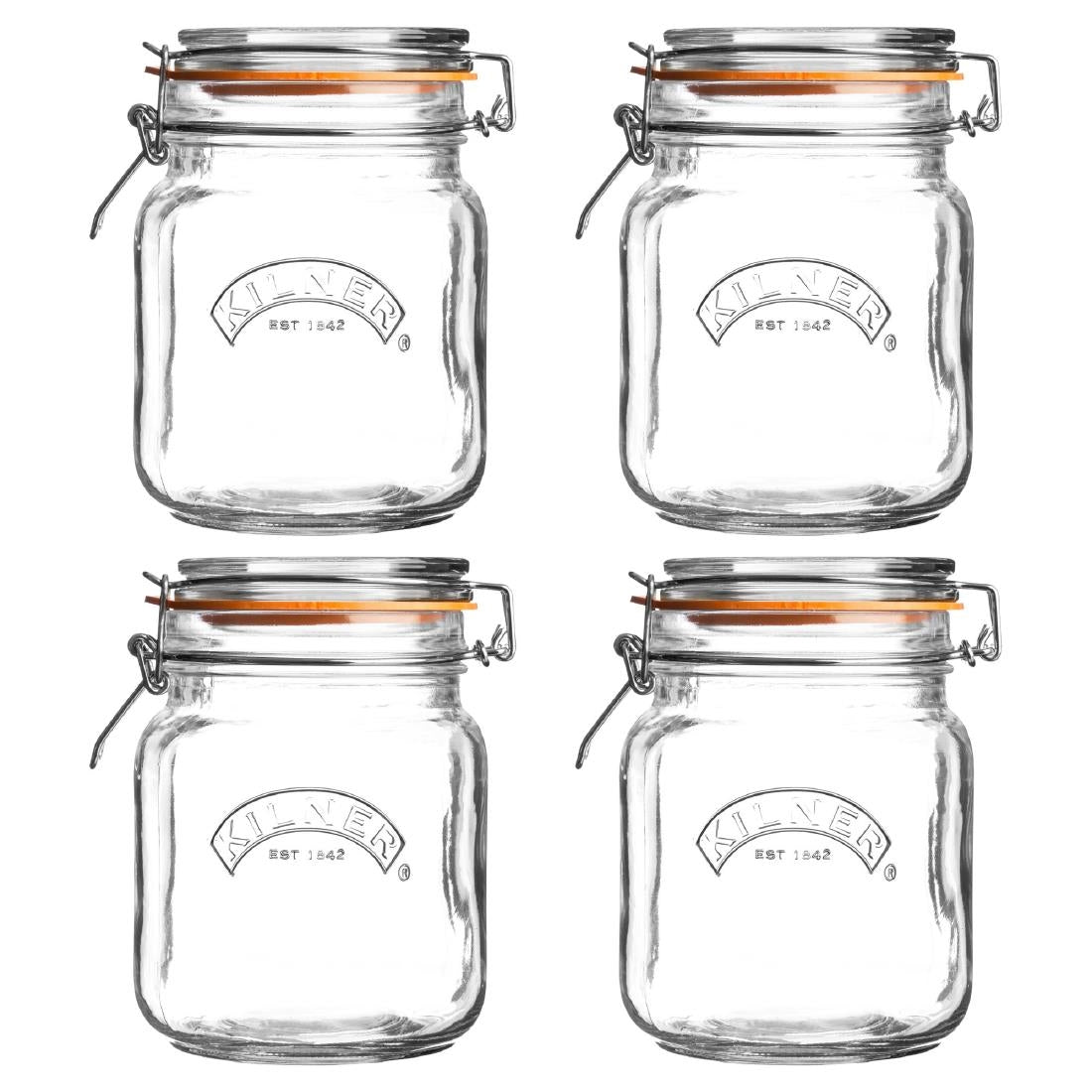 DX962 Kilner Square Clip Top Jar 1Ltr (Pack 4)