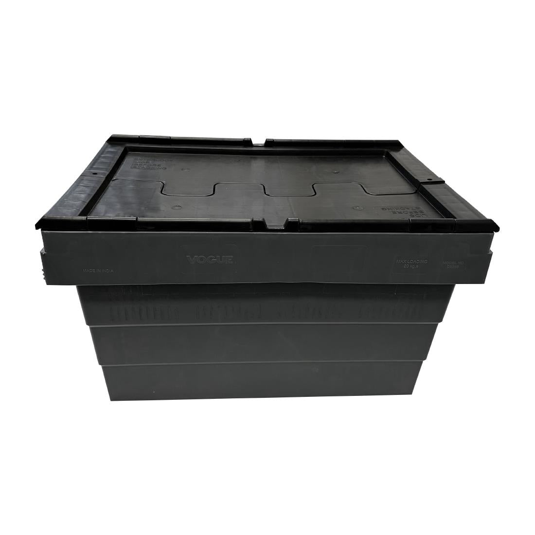 DX995 Vogue Plastic Transport Storage Crate with Attached Lid 600x400x320mm