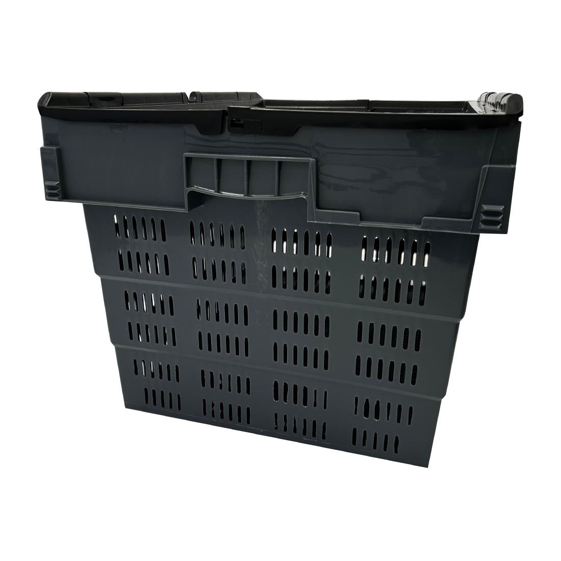 DX996 Vogue Perforated Plastic Transport Storage Crate with Attached Lid 600x400x320mm