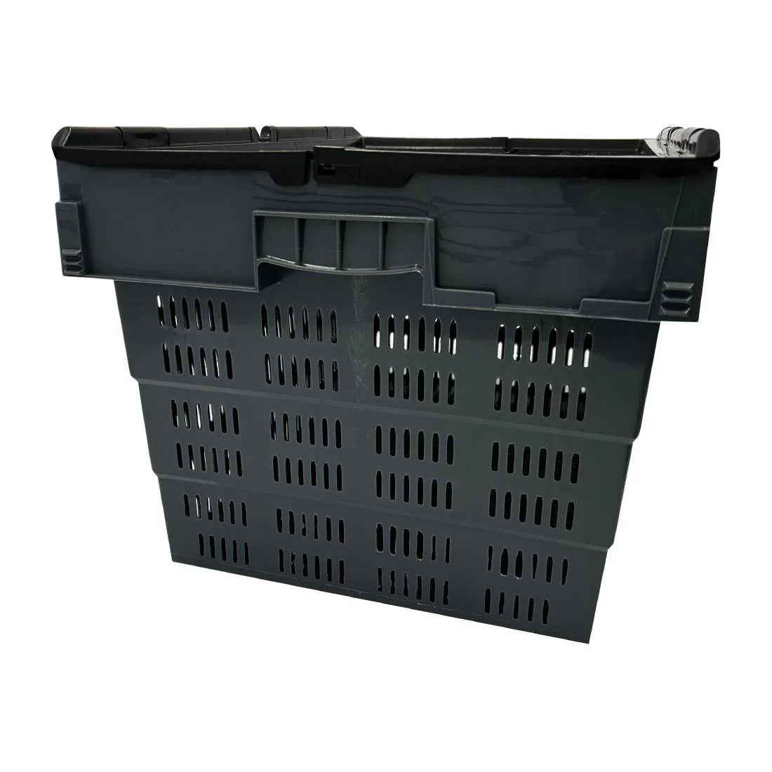 DX996 Vogue Perforated Plastic Transport Storage Crate with Attached Lid 600x400x320mm