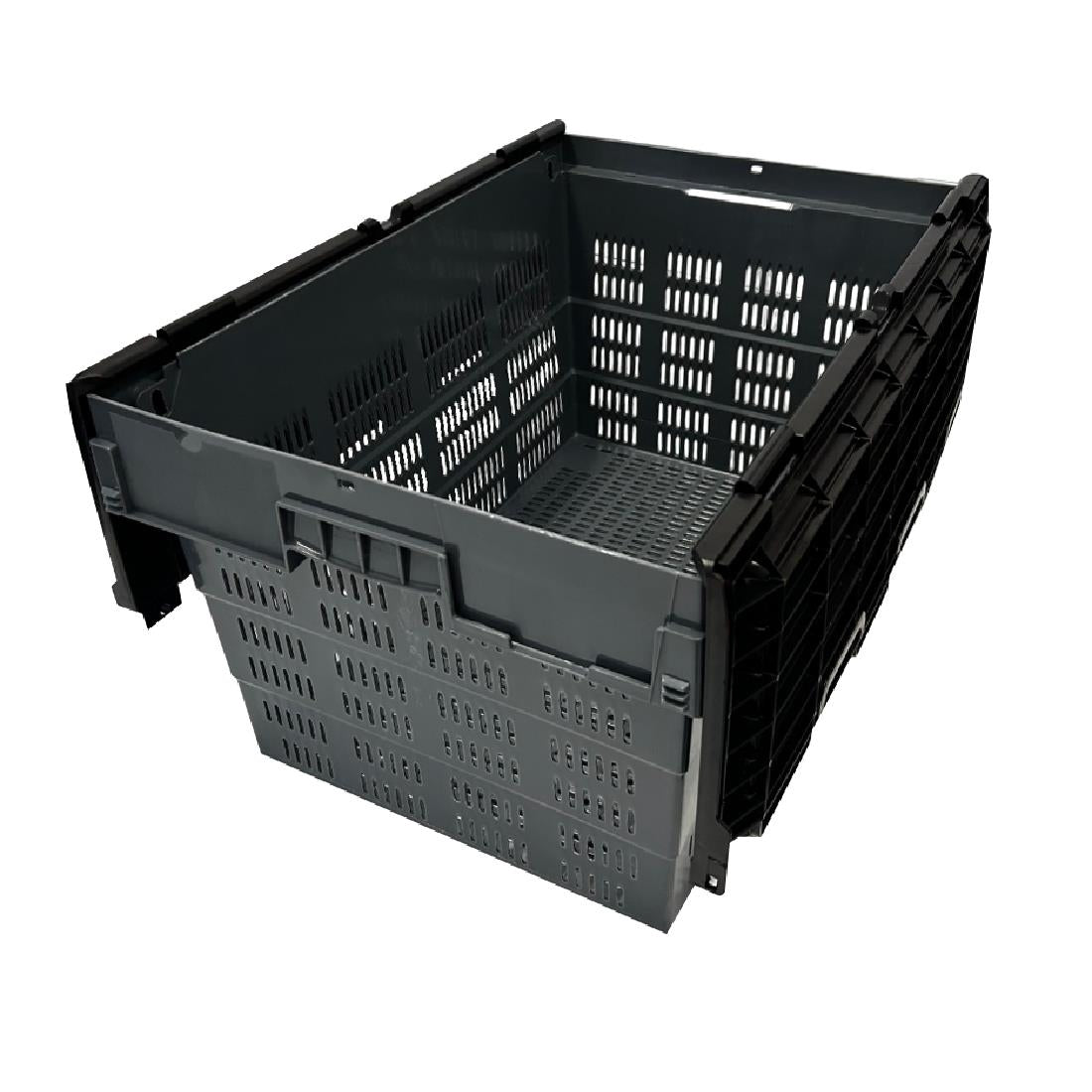DX996 Vogue Perforated Plastic Transport Storage Crate with Attached Lid 600x400x320mm