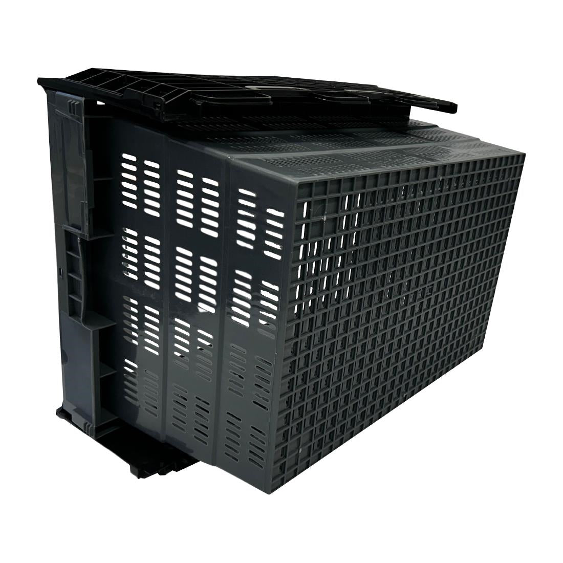 DX996 Vogue Perforated Plastic Transport Storage Crate with Attached Lid 600x400x320mm